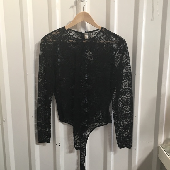 Y2K Calvin Klein black lace long sleeves SEXY bodysuit - Picture 2 of 2
